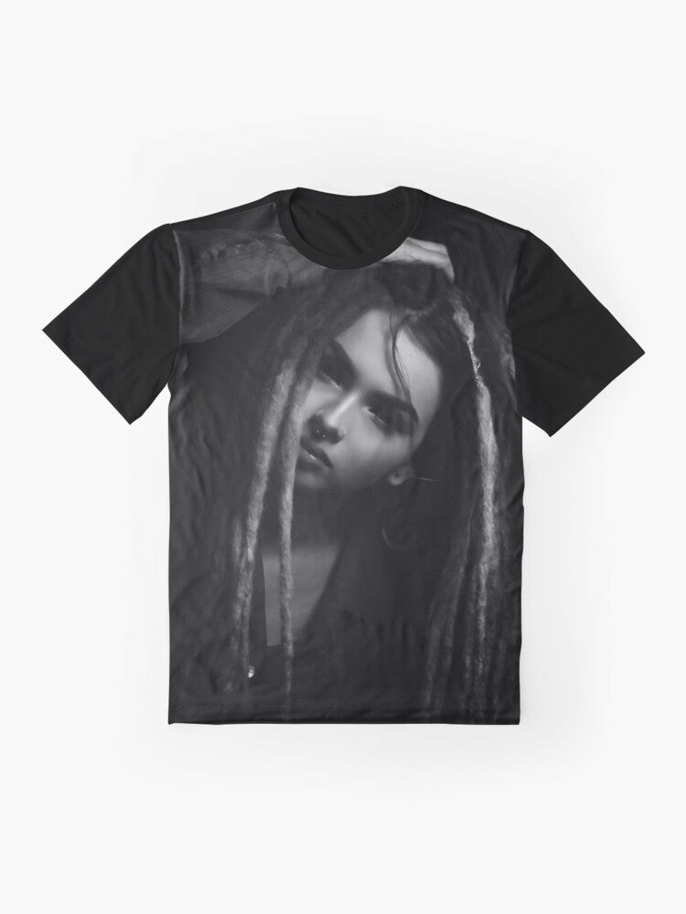 Zhavia Graphic T-Shirt - Music Lover's Tee featuring a portrait of singer Zhavia - Flat lay