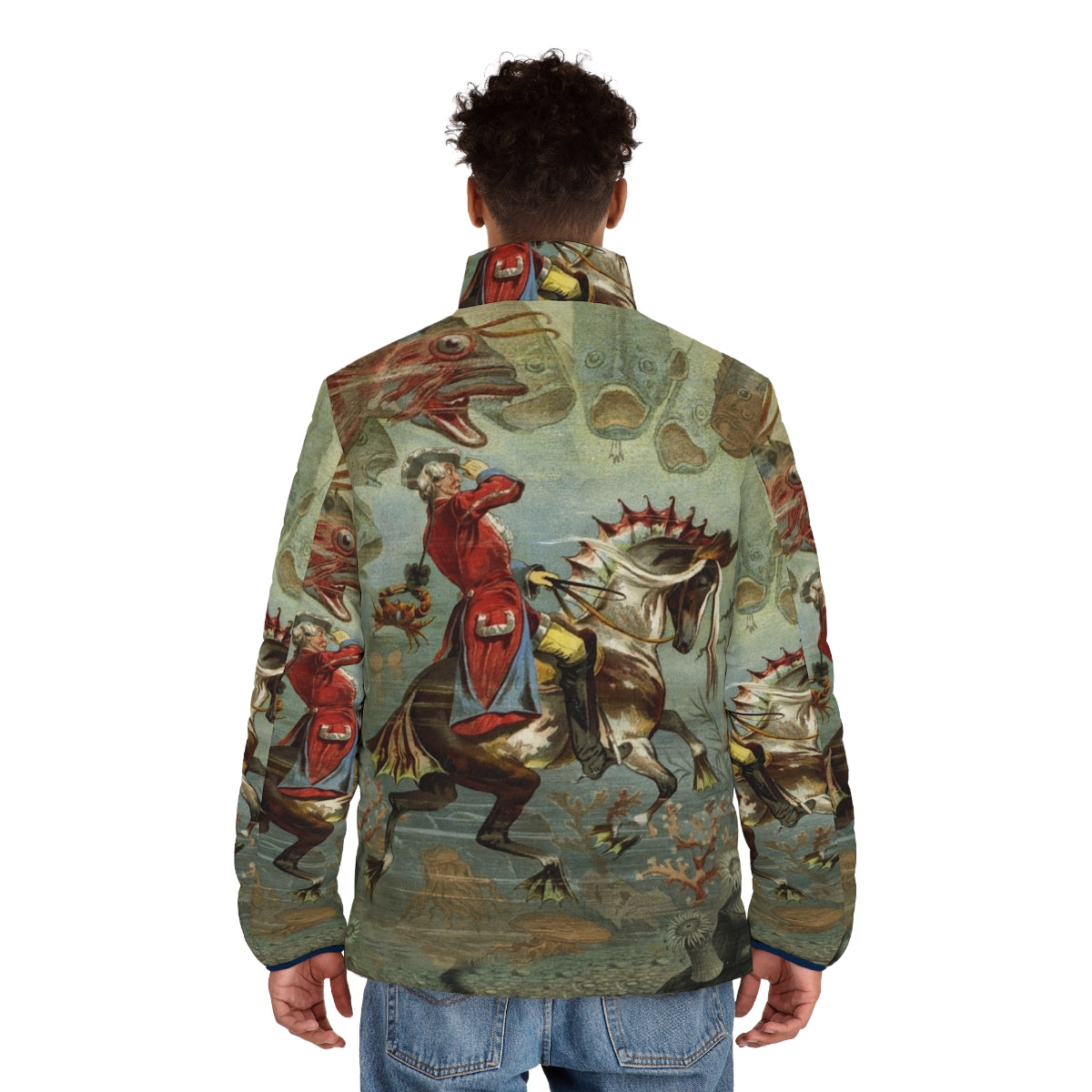 Vintage-inspired sea horse puffer jacket - men back