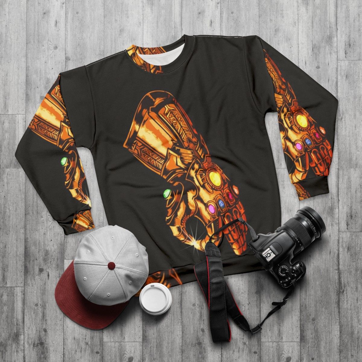 Infinity Gauntlet Thanos Superhero Sweatshirt - flat lay