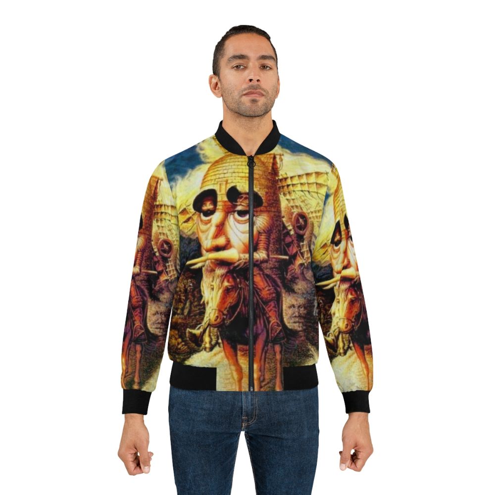 Vintage abstract bomber jacket with a psychedelic print of Don Quixote tilting at windmills - Lifestyle