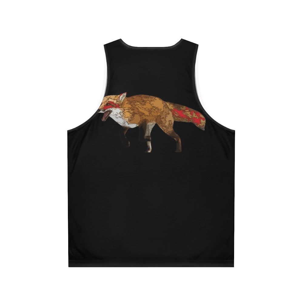 Unisex tank top with graphic design of a kitsune fox in autumn - Back