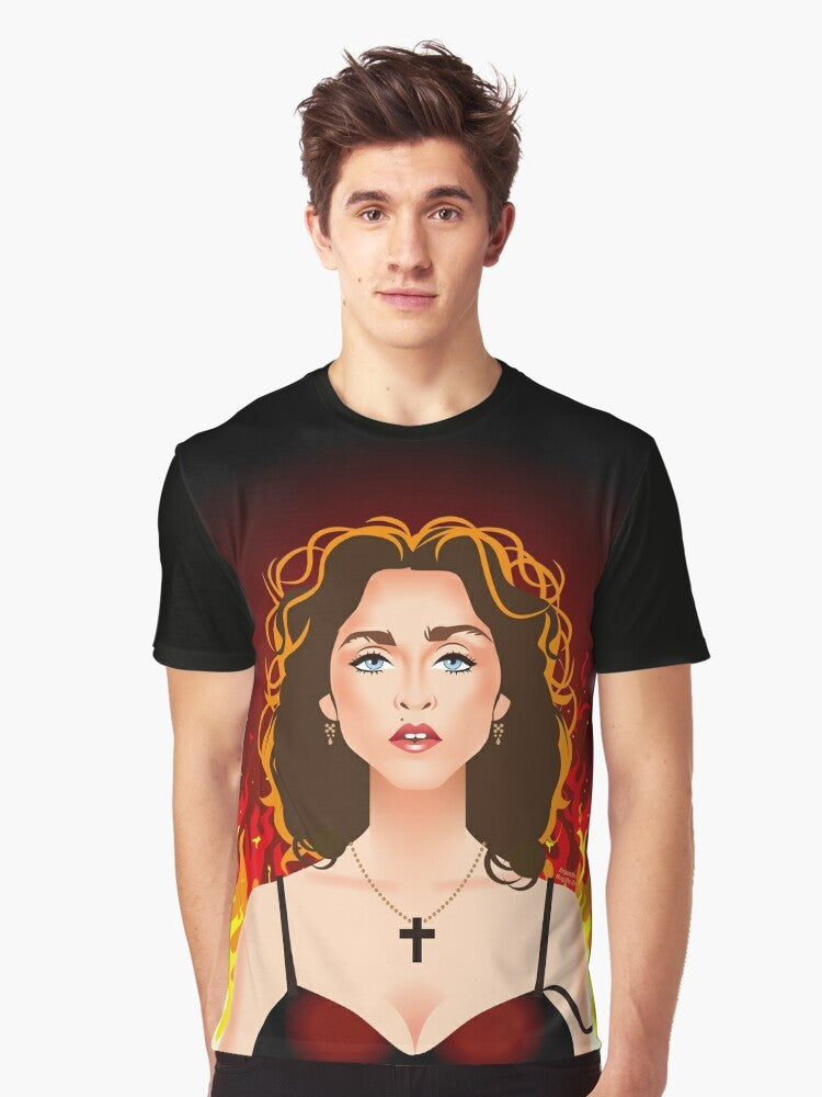 Prayer Graphic T-Shirt featuring a cross, fire, and music icon - Men