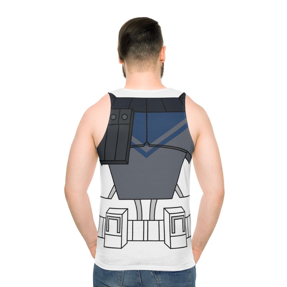 Unisex tank top with galactic armor design - men back