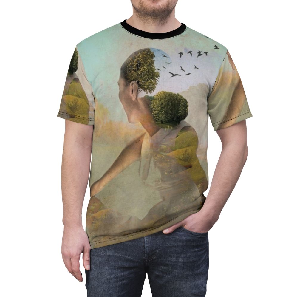 Surreal summer dreaming collage art design on a t-shirt - men front