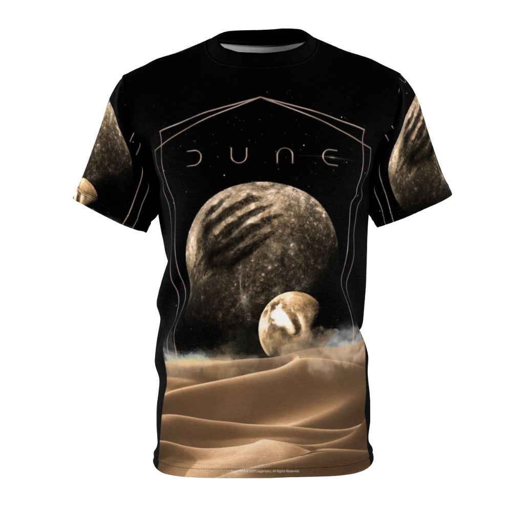 Dune-inspired moons artwork on an all-over print t-shirt