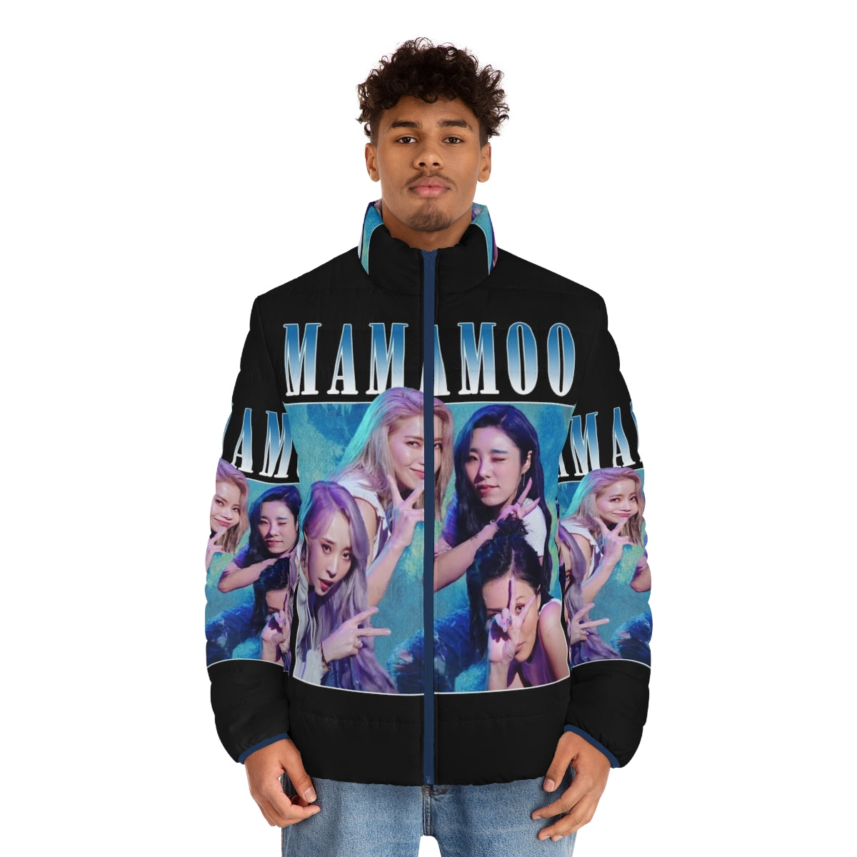 Mamamoo vintage retro puffer jacket featuring the KPOP girl group - men front