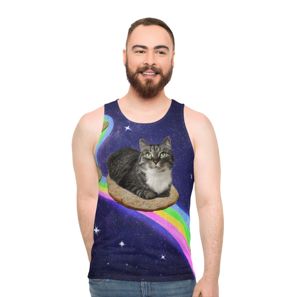 Unisex tank top with space-themed galaxy design and cosmic animals - men