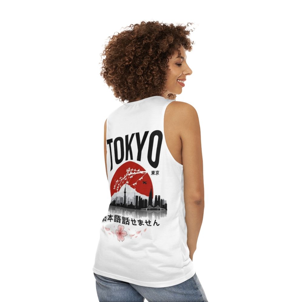 Japanese-inspired tank top with a humorous "I Don't Speak Japanese" design - women back