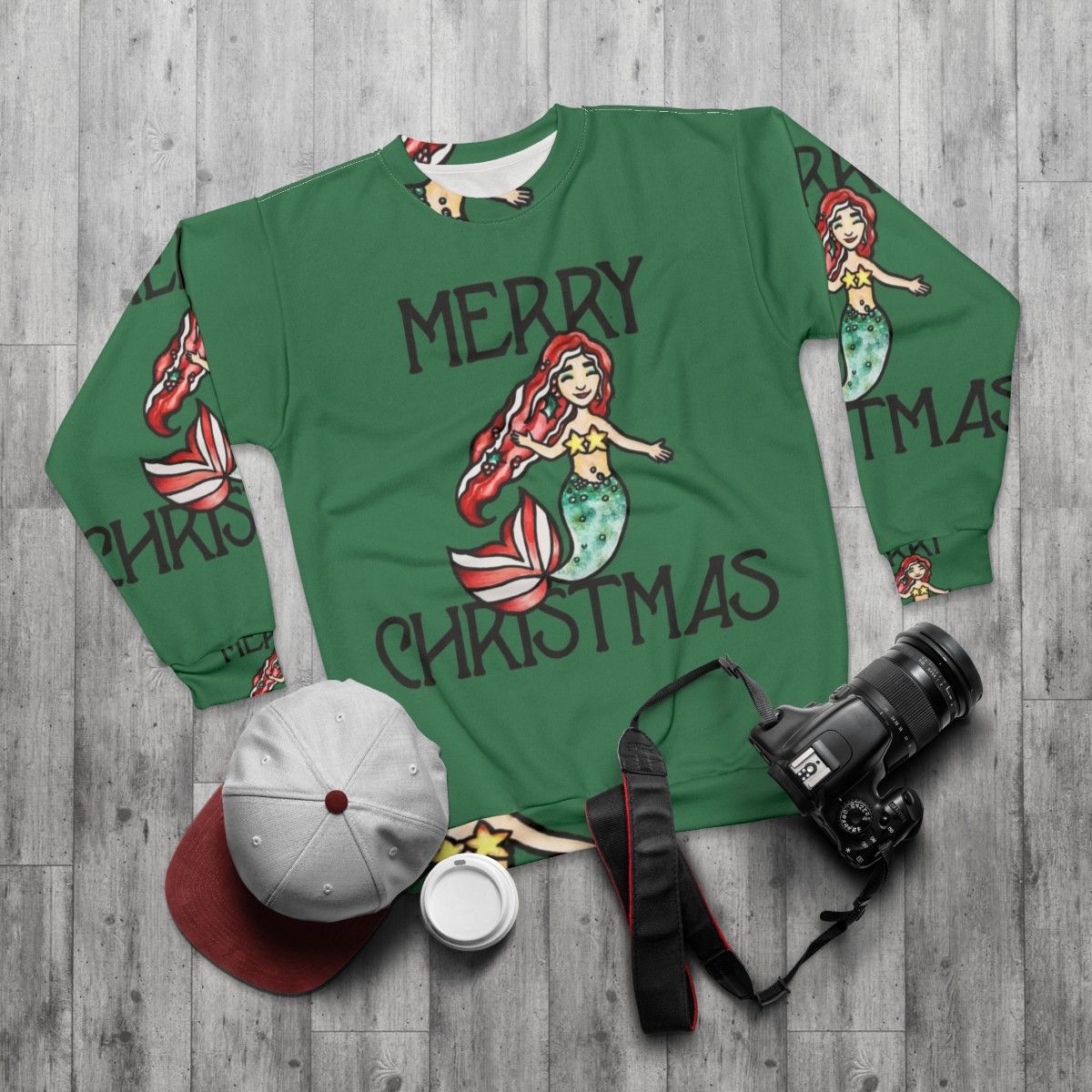 Merry Christmas Mermaid Sweatshirt - flat lay