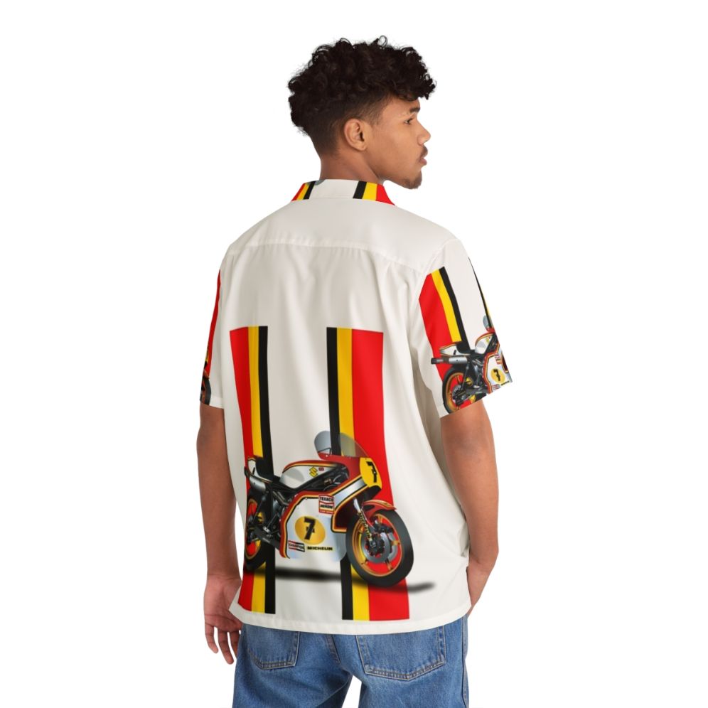 Barry Sheene Vintage Suzuki Motorcycle Hawaiian Shirt - People Back