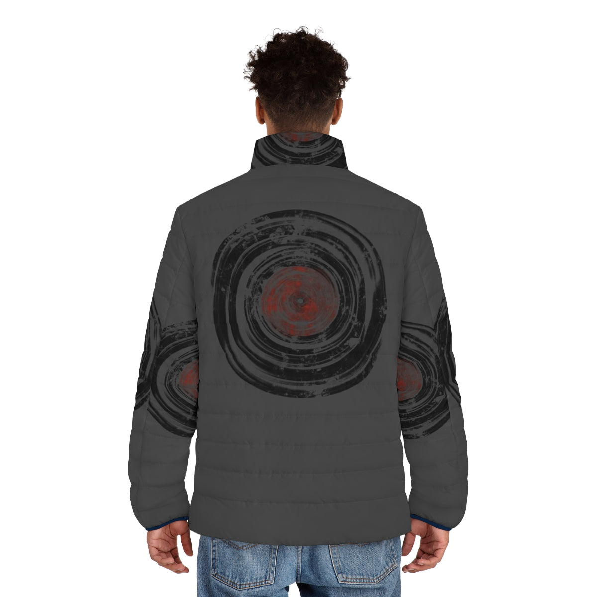 Retro vinyl records inspired urban grunge puffer jacket - men back