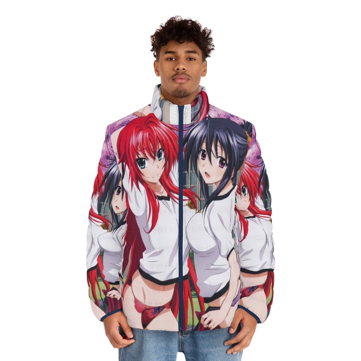 Highschool DxD Rias and Akeno Anime Puffer Jacket - men front