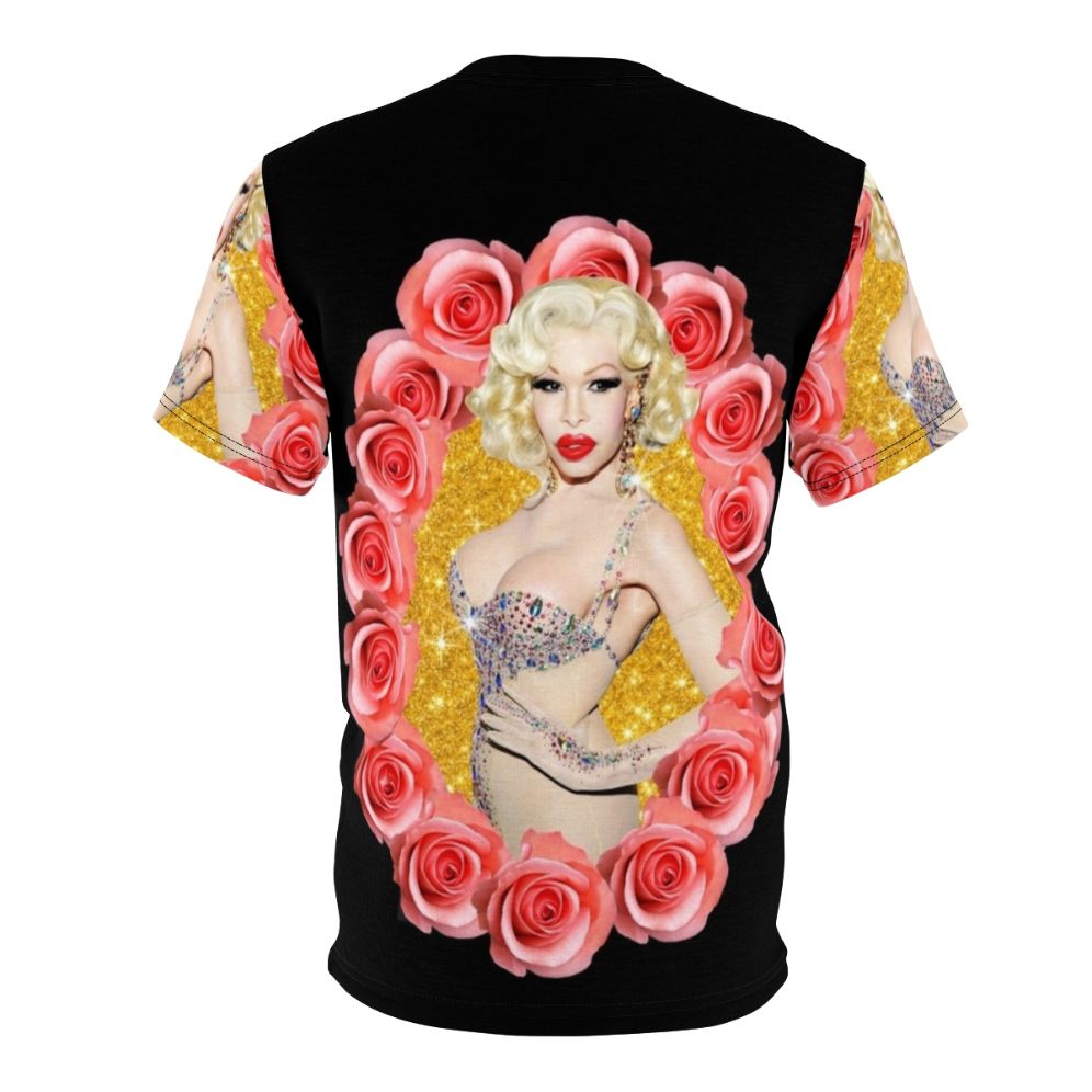 Vibrant AOP t-shirt featuring the iconic image of Amanda Lepore, a legendary LGBTQ figure and fashion icon. - Back