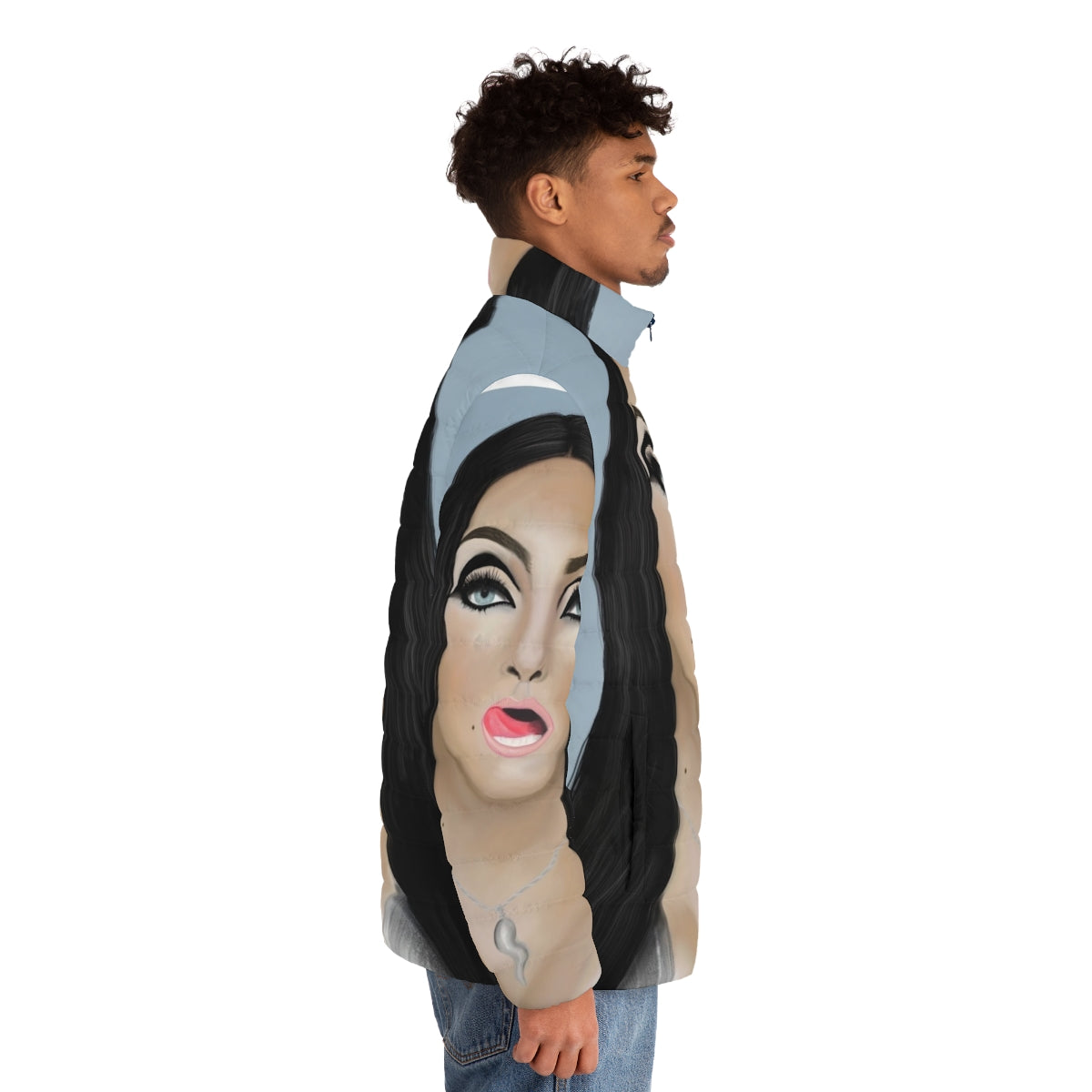 Michelle Visage wearing a stylish puffer jacket, a must-have item for any RuPaul's Drag Race fan - men side right