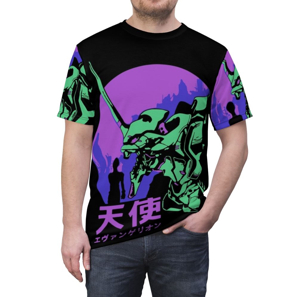 Neon Genesis Evangelion inspired t-shirt featuring a retro, vintage-style design with the iconic Eva Unit 01 mech - men front