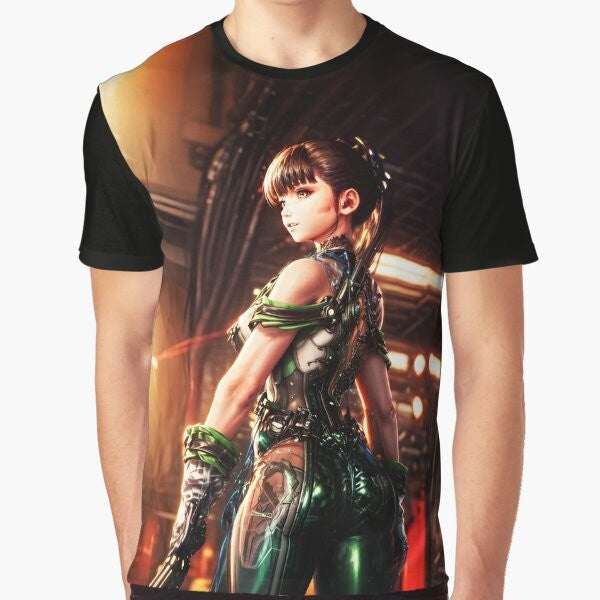 Stellar Blade video game graphic t-shirt featuring a bold and colorful design