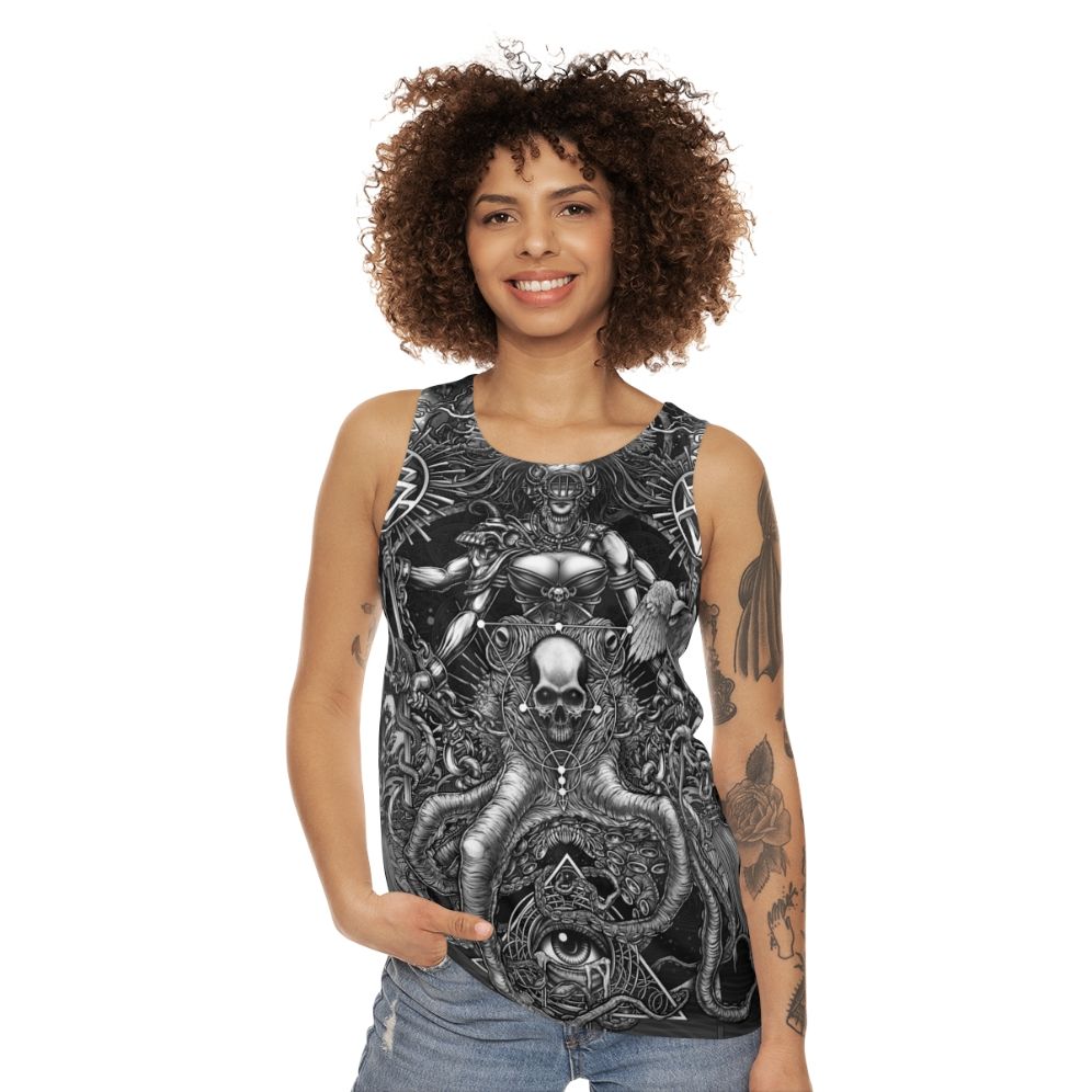 Unisex tank top with gothic, occult, and supernatural design - women