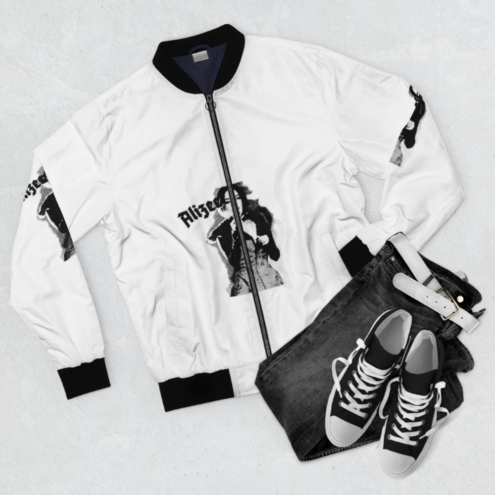 Gothic bomber jacket with Alizee "Trve Kvlt" design - Flat lay