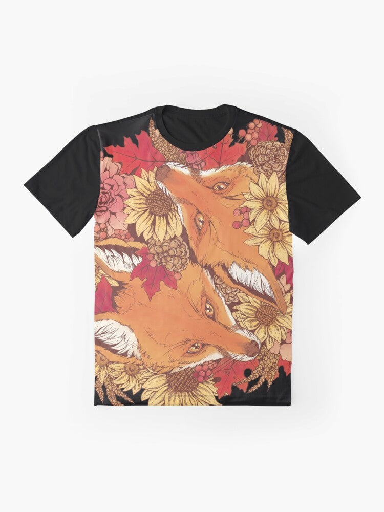 Autumn fox graphic design with sunflowers and fall leaves - Flat lay