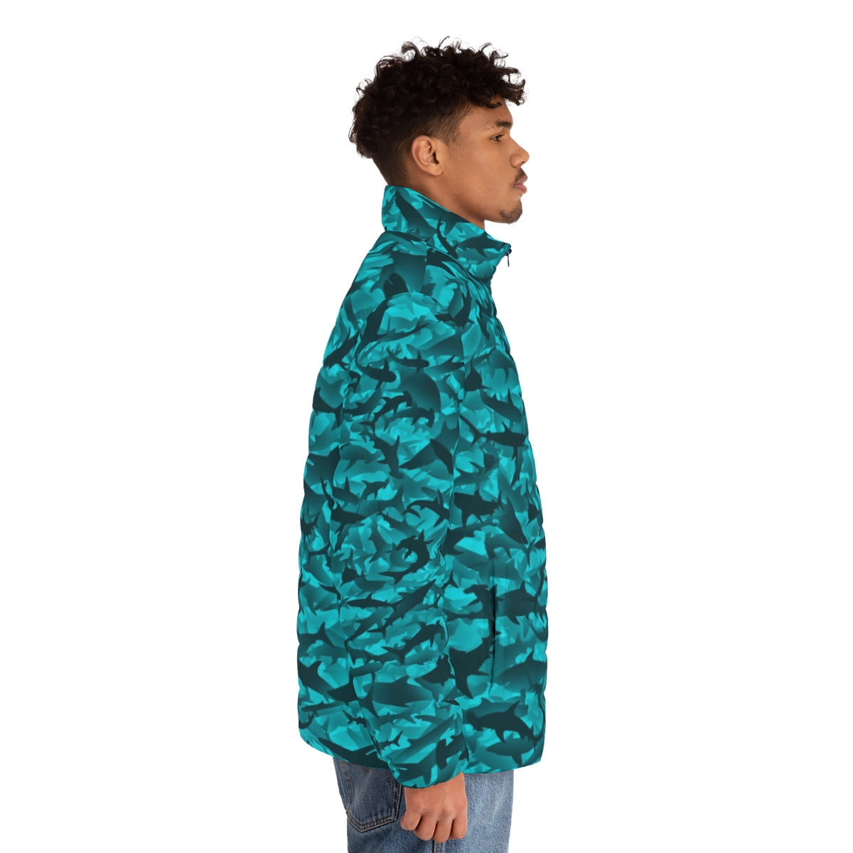 Sharks puffer jacket with camouflage pattern and tactical design - men side right