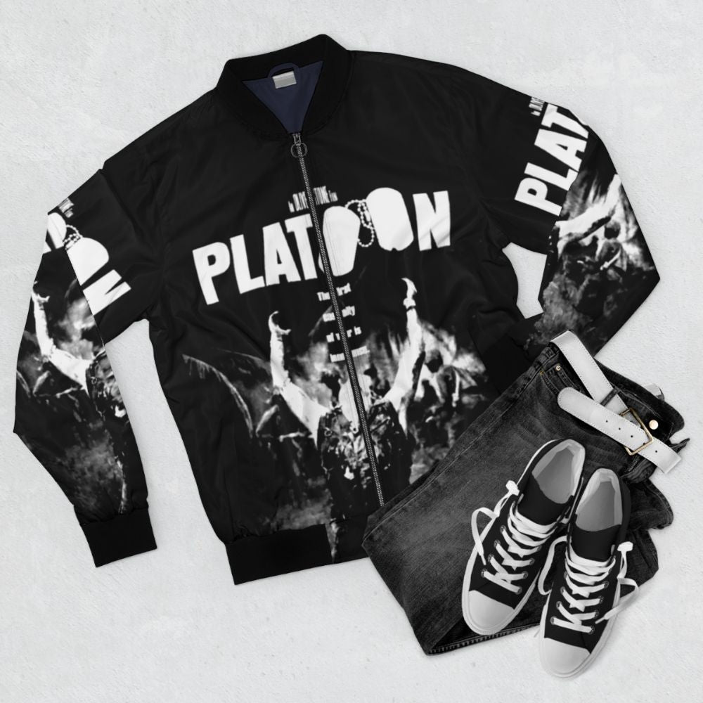 Platoon bomber jacket inspired by the classic Vietnam War film - Flat lay