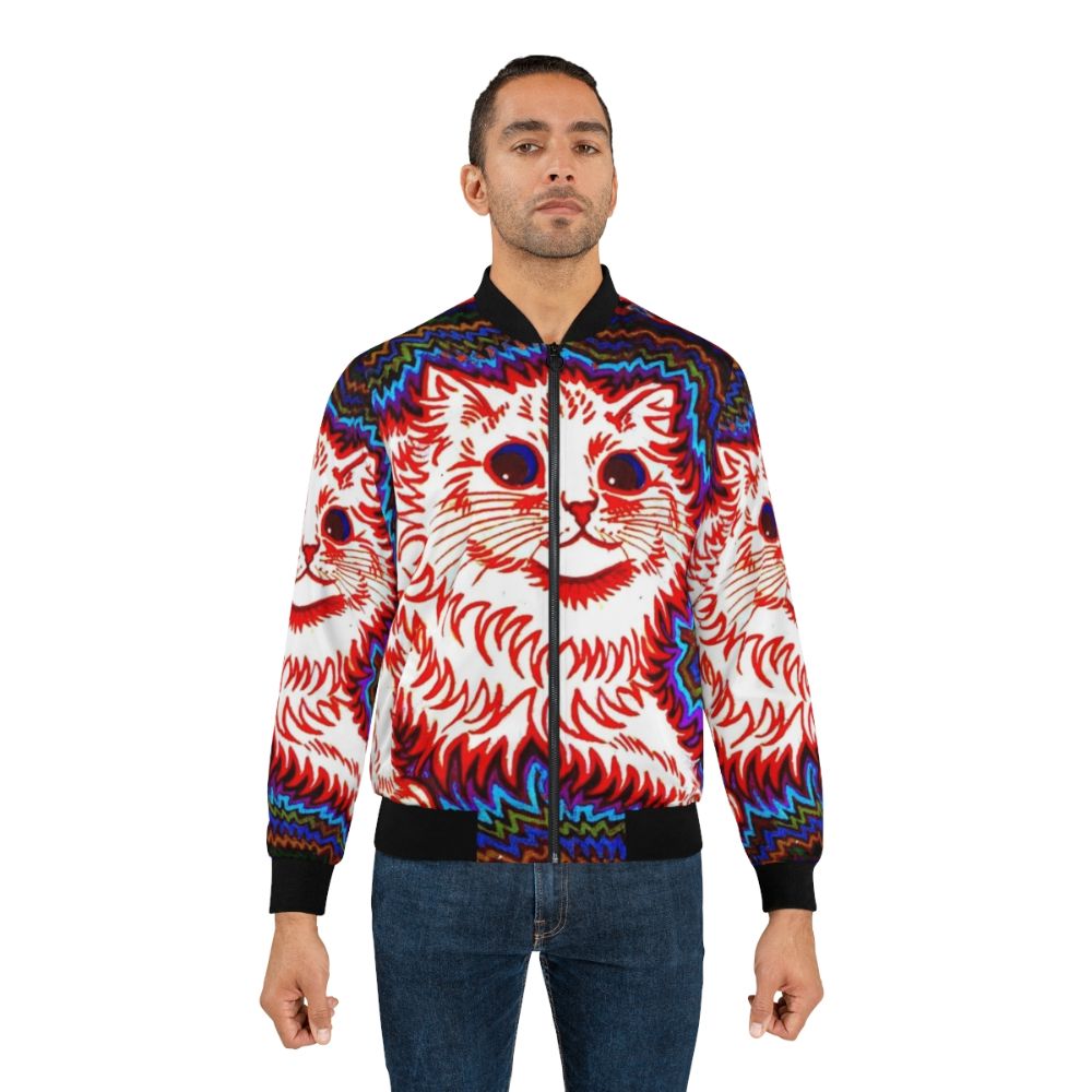 Vintage Louis Wain inspired abstract psychedelic orange cat bomber jacket - Lifestyle