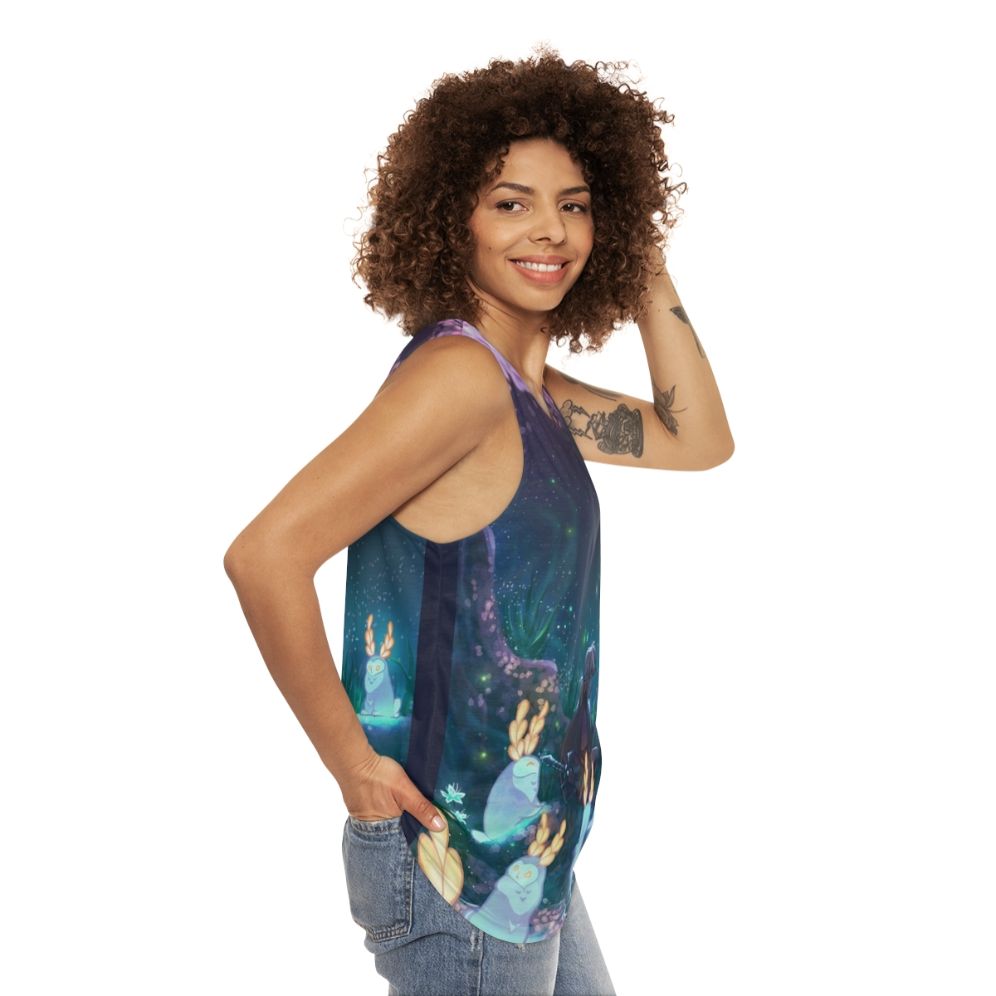 Blupee Sanctuary unisex tank top with whimsical Breath of the Wild design - women side