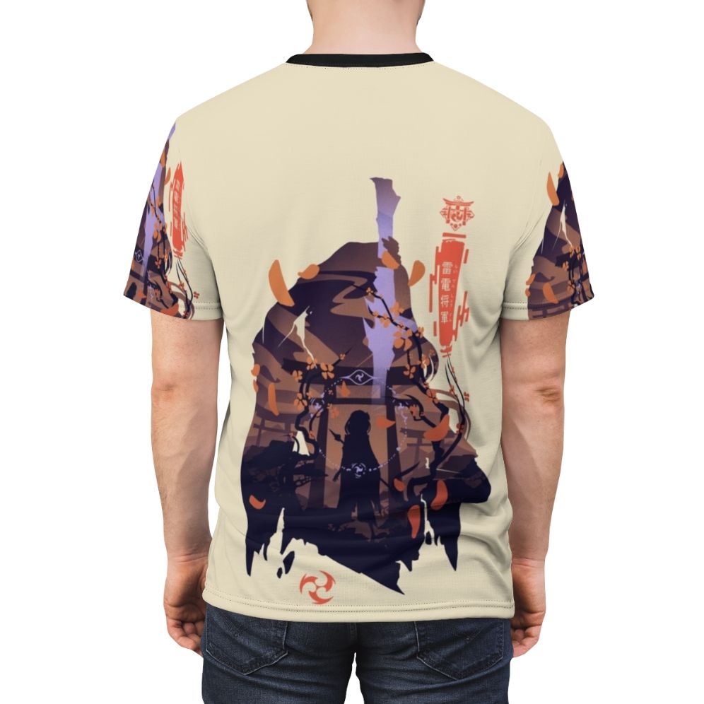 Raiden Shogun inspired Genshin Impact anime-style t-shirt design - men back