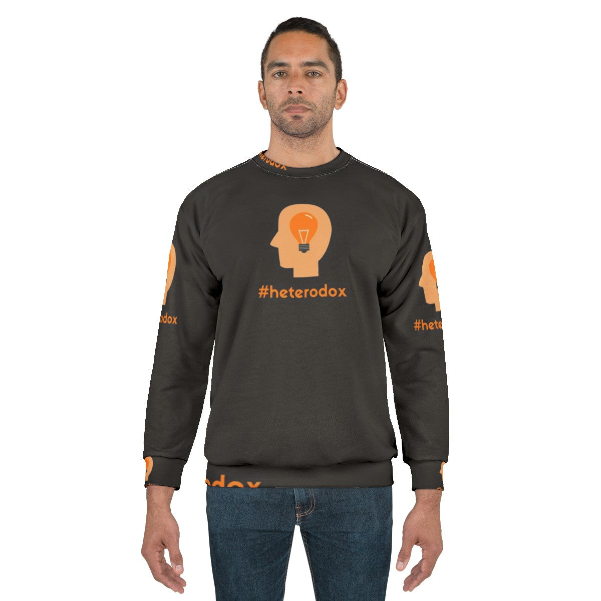 Heterodox sweatshirt with text encouraging independent thinking - men