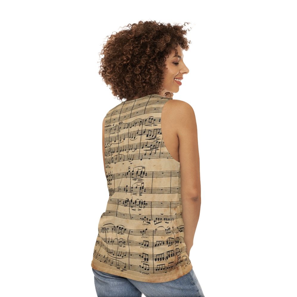 Beethoven's 9th symphony sheet music on antique paper design for unisex tank top - women back