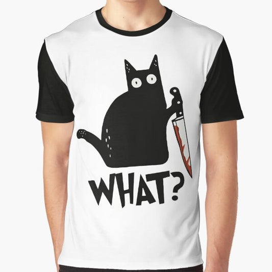 Murderous black cat with a knife graphic on a premium t-shirt