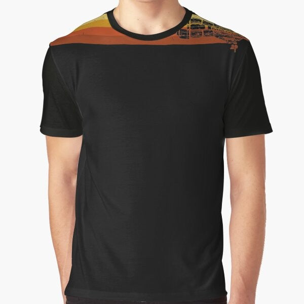 Vintage-style graphic t-shirt featuring the Rocinante spaceship from the sci-fi series The Expanse