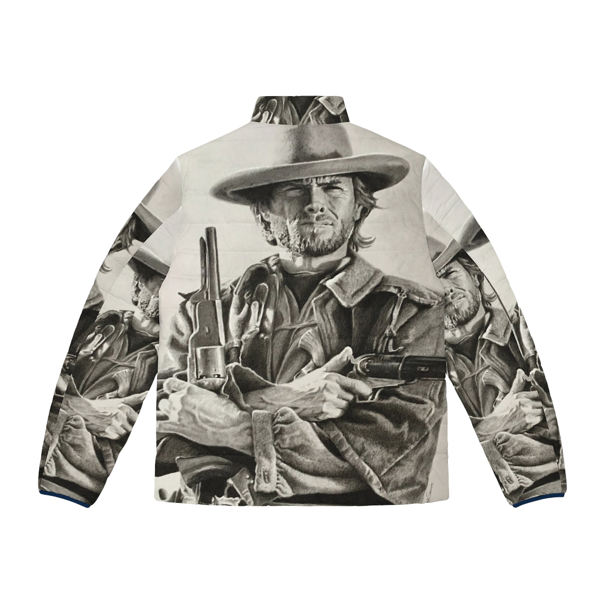 Clint Eastwood sketch printed puffer jacket - Back