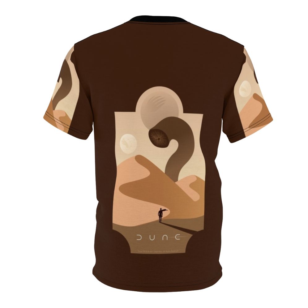 Artistic T-shirt design featuring a detailed Dune sandworm against a desert backdrop. - Back