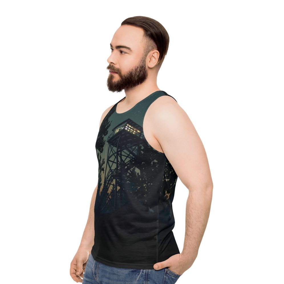 Firewatch 4K minimalist art design unisex tank top - men side