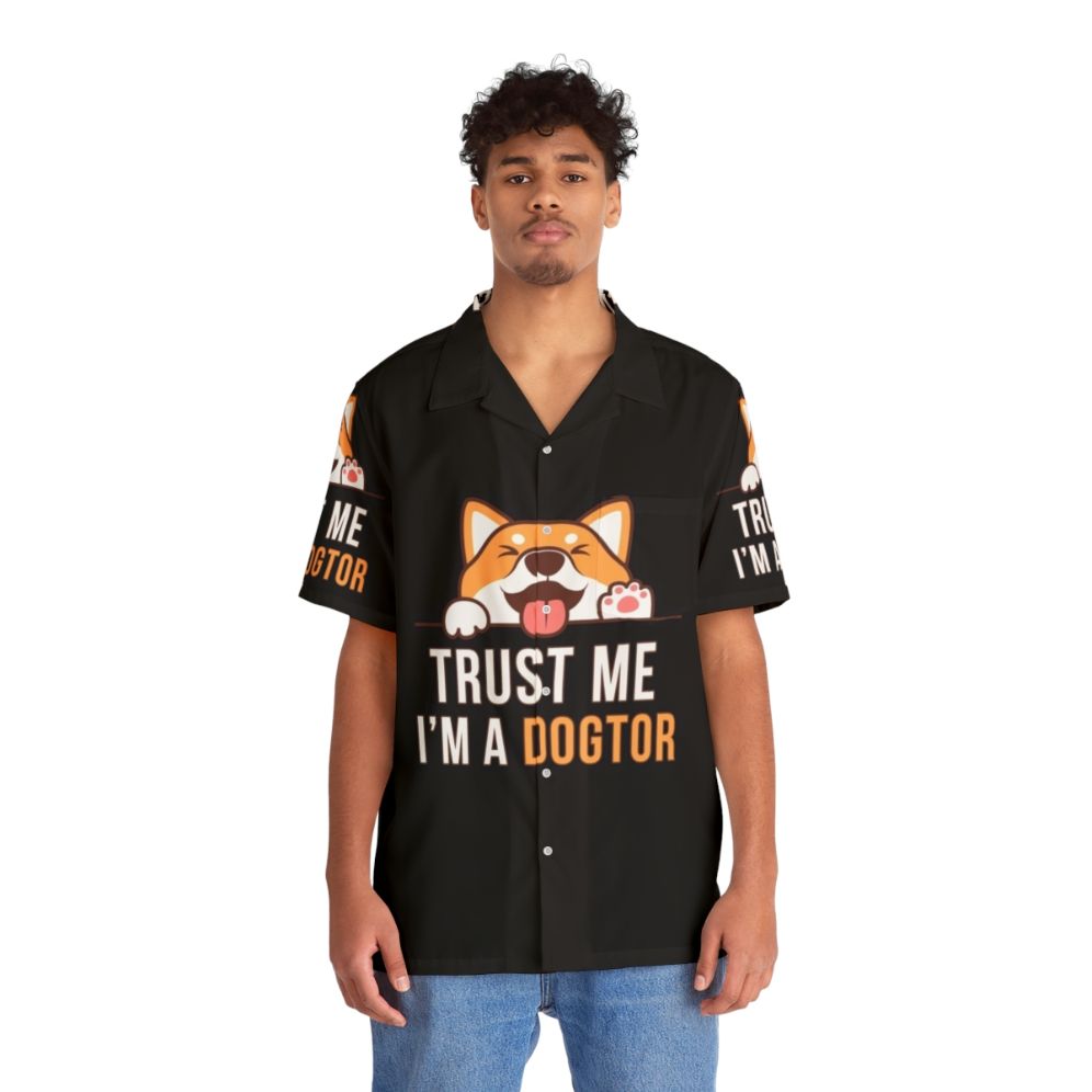 A funny "Trust Me I'm a Dogtor" Hawaiian shirt with a dog graphic - People Front