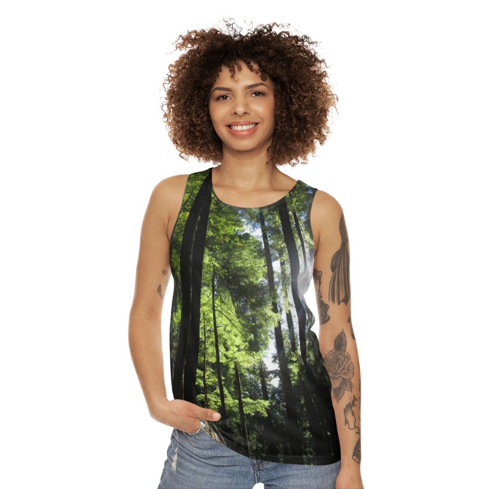 Sunlit fir tree unisex tank top - women