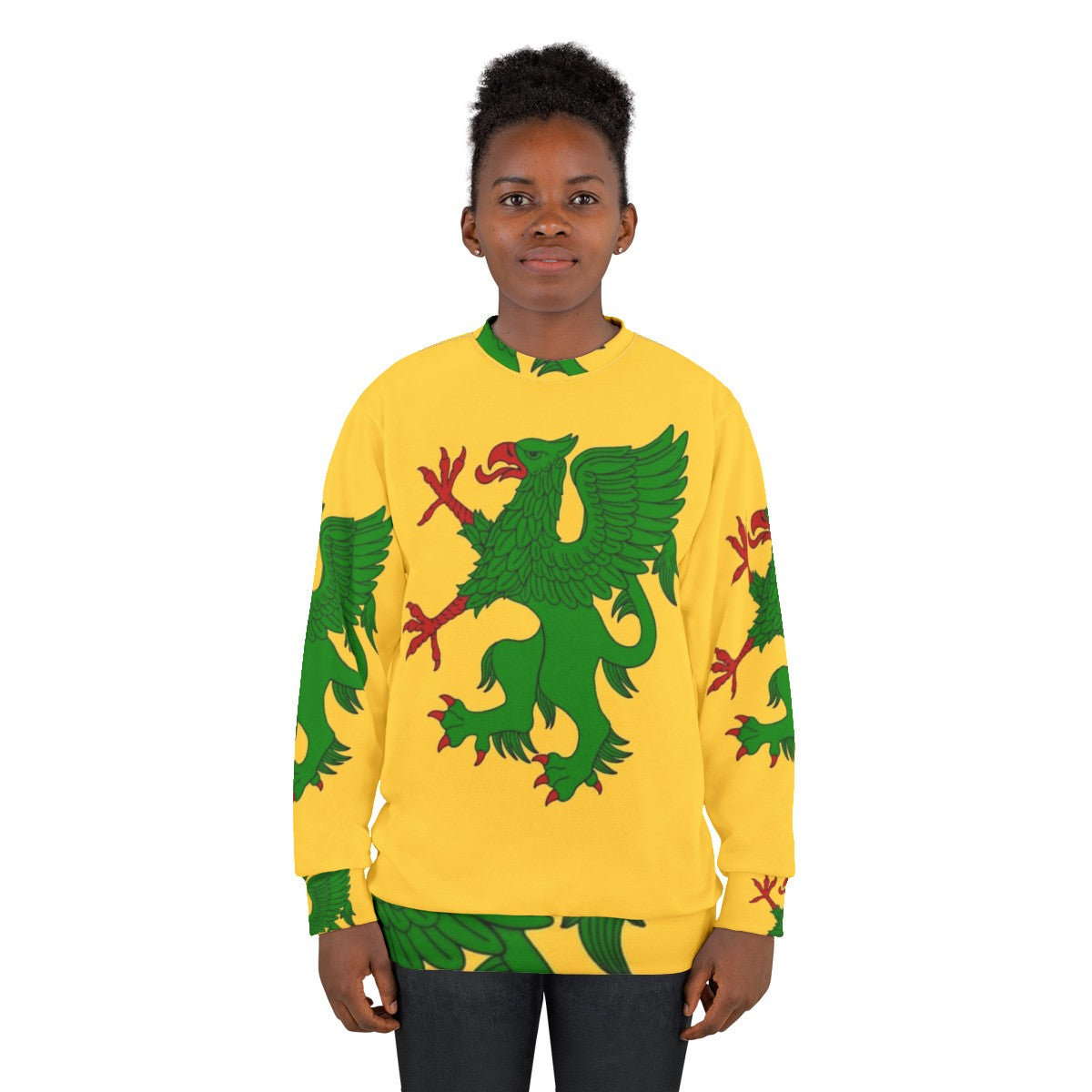 Green Griffin Sweatshirt with Heraldic Design - women