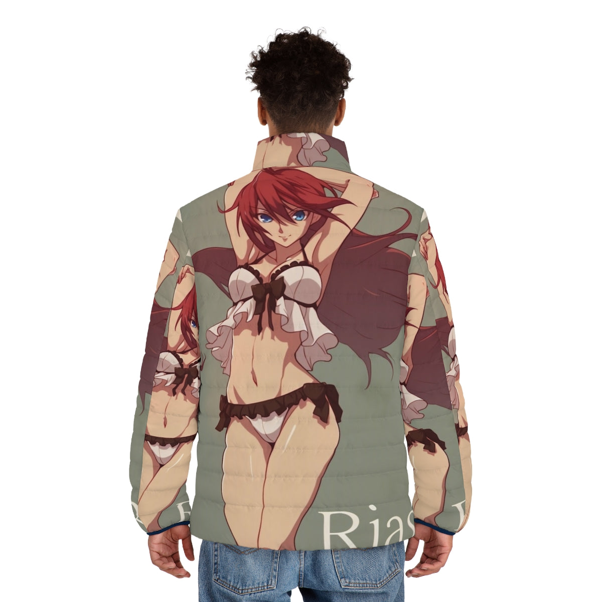 A vintage-inspired puffer jacket featuring Rias Gremory, the stunning redhead from the anime Highschool DxD. - men back