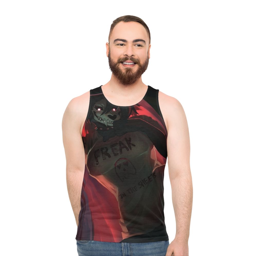 SCP-1471 Unisex Tank Top featuring a werewolf or skull dog design - men