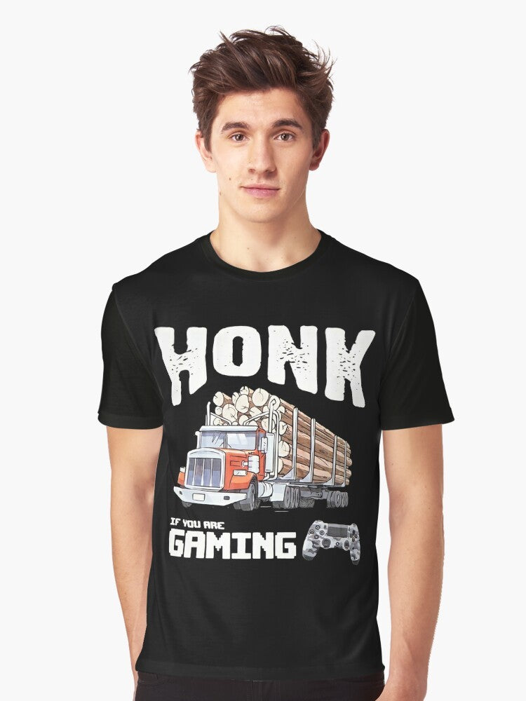 "HONK IF YOU ARE GAMING" graphic t-shirt for trucker gamers and video game enthusiasts - Men