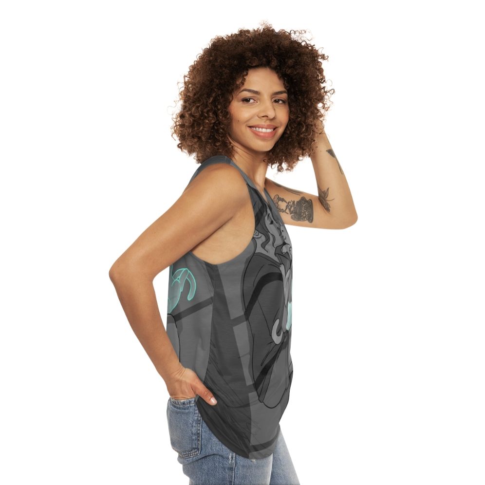 Waiting Unisex Tank Top with Cat Design - women side