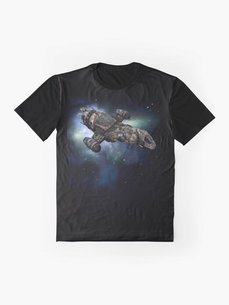 Firefly graphic t-shirt with Serenity ship design - Flat lay