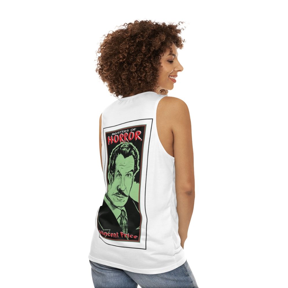 Unisex tank top featuring Vincent Price, the master of horror - women back