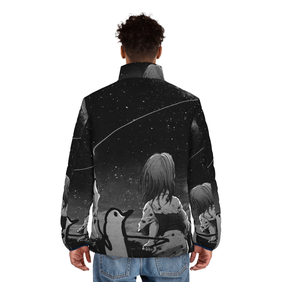 Oyasumi Punpun Milky Way Puffer Jacket featuring the iconic Punpun character from the popular manga series - men back