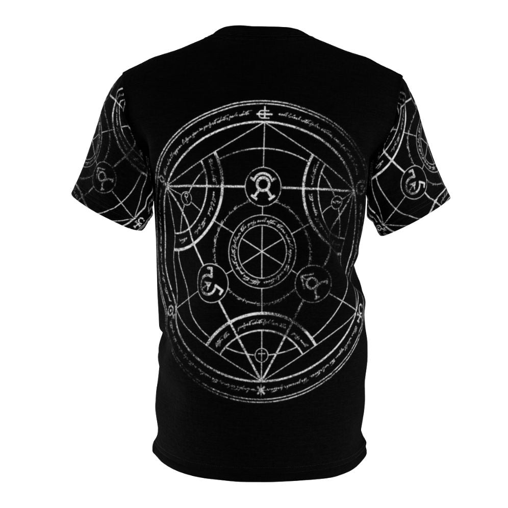 Closeup of a hand-drawn transmutation circle from the Fullmetal Alchemist anime series printed on a t-shirt. - Back