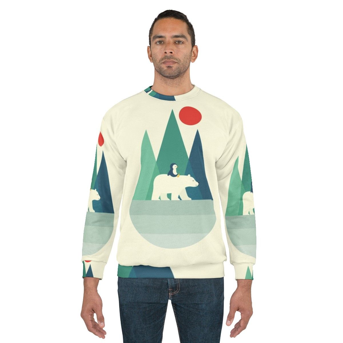 Polar bear geometric design on cozy winter sweatshirt - men