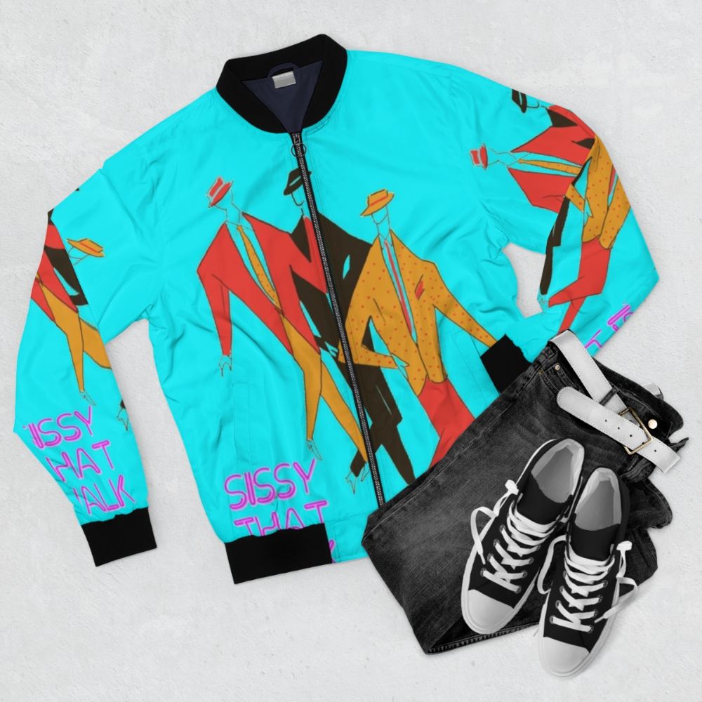 Retro bomber jacket with Sissy That Walk inspired design - Flat lay