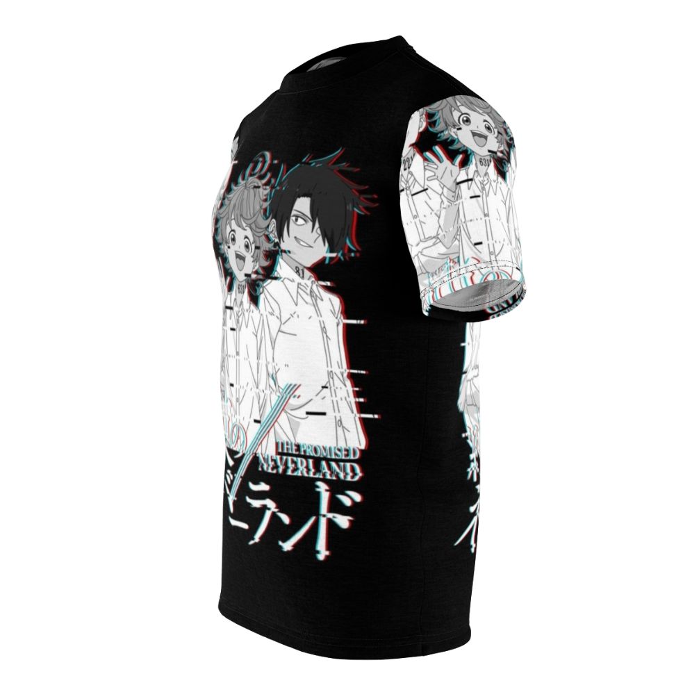 Neverland-inspired glitch design t-shirt featuring characters from the anime/manga series The Promised Neverland - men left