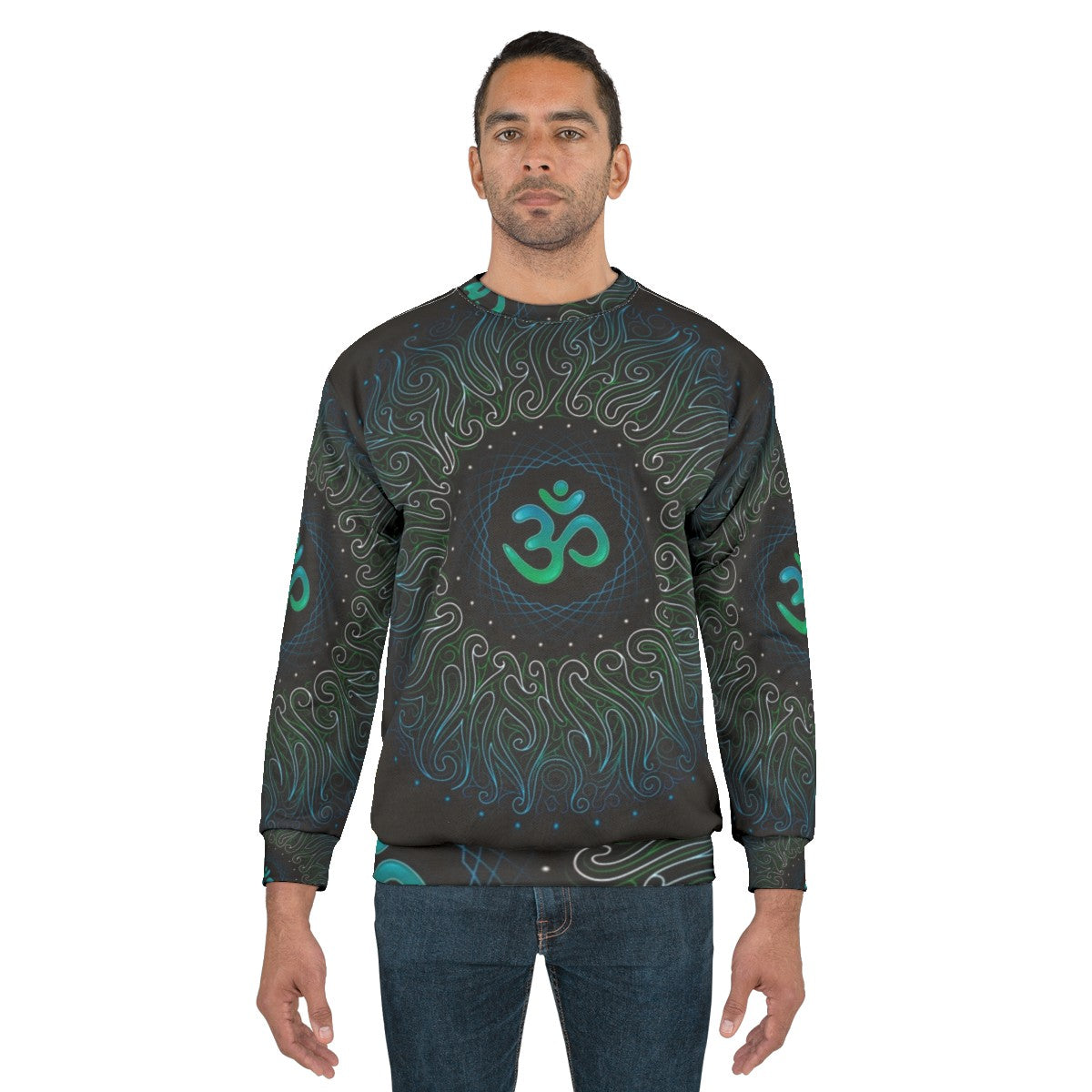 Pranava yoga om mandala sweatshirt with visionary art and sacred geometry - men